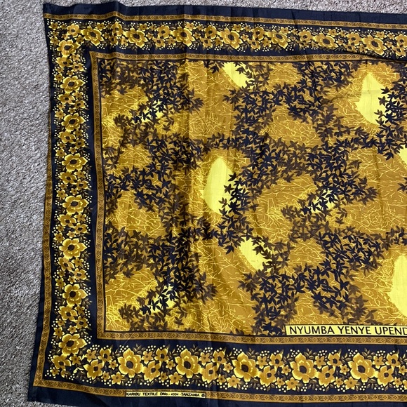 Karibu Textile | East African Wall Hang Tapestry | Orange Yellow Black Floral - Picture 5 of 10